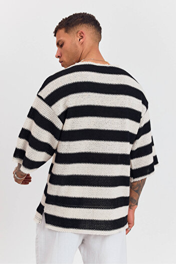 İLKCET MODA Örme Jakarlı Yarım Kol Oversize Tshirt