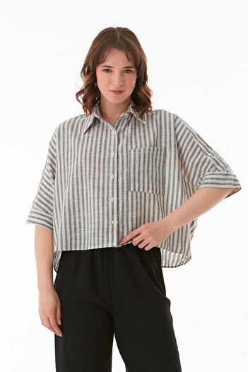 Fulla Moda Striped Oversize Crop Shirt