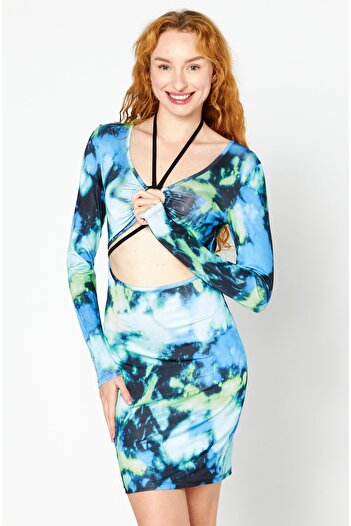 NA-KD Women Long Sleeves Tie Dye Casual Mini dress, Green