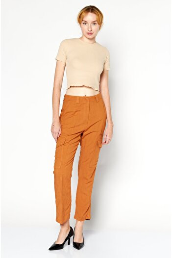 NA-KD Women Regular Fit Plain Cargo Pant, Brown