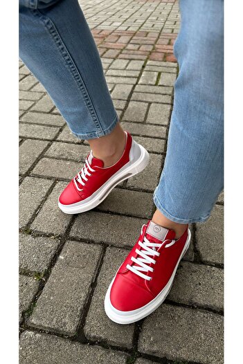 Mammamia 3525 Hakiki Deri Ortopedik Düz Tabanlı Bağcıklı Casual Günlük Ayakkabı