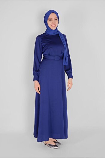 Alvina Satin Dress with Button and Belt Detail 41407