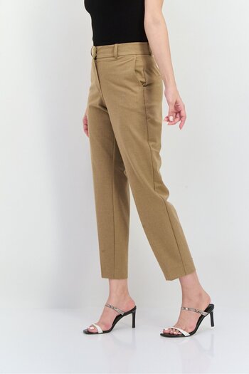 Selected Femme Women Regular Fit Solid Straight Leg Pants, Tan