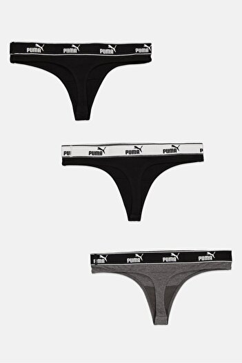 Puma Women 3 Piece Brand Logo Panties, Black/Grey/White