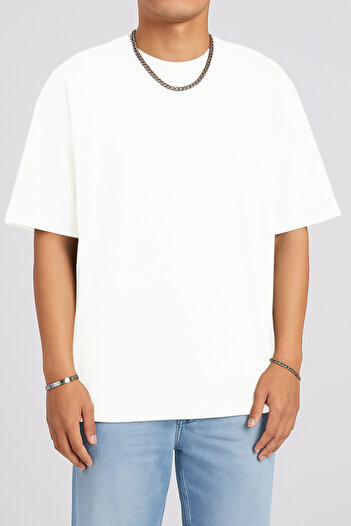 THE RULE Unisex Oversize 100% βαμβακερό φαρδύ κομμένο μαλακό με υφή Basic Crew λαιμόκοψη λευκό μπλουζάκι Rf0506