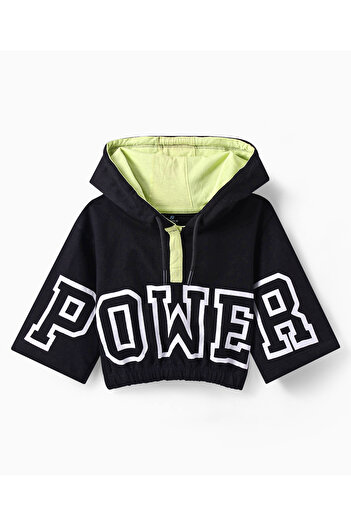 Ollington St. Ollington St. 100% Cotton Co-Ord Set of Half Sleeves Hoodie & Culotte With Print - Black
