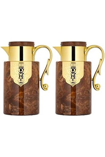 ALSAIF Coffee And Tea Vaccum Flask Set In Brown/gold / Leak-proof And Keeps Drinks Hot 1.0/1.0 Liter