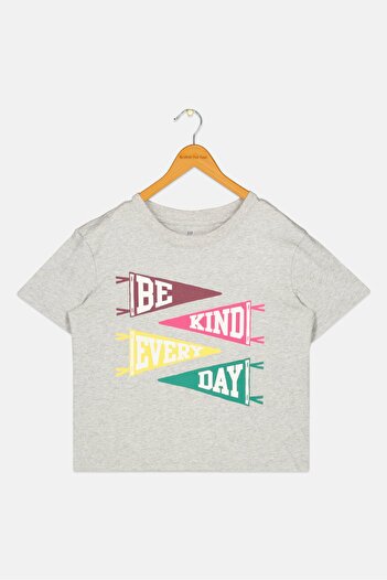 GAP Kids Girl Graphic Print Short Sleeves T-Shirt, Light Grey