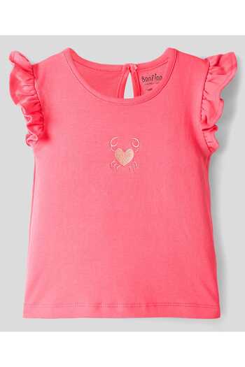 Bonfino Bonfino 100% Cotton Knit Frill Sleeves T-Shirt & Shorts Set with Crab Embroidery - Red