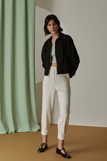 Naar Women's Elastic Waist, Long Length Narrow Leg and Comfortable Pocket Ecru Trousers