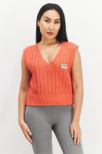 FILA Women Sportswear Fit Knitted Sleeveless Outdoor Sweater, Red