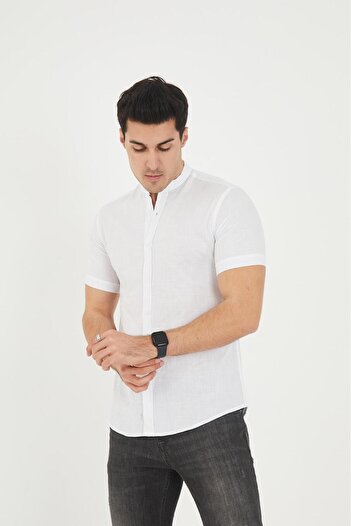 jack carisma Короткий рукав, комір-стійка, 100% бавовна, лляна тканина, сорочка Slim fit