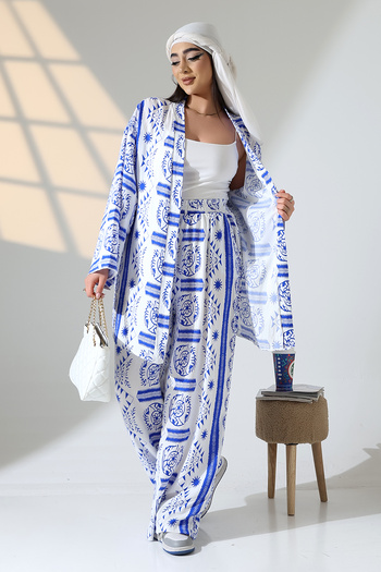 forte bella Ethnic Pattern Trend Maxi Kimono Pants Set