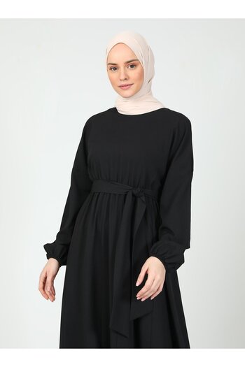 Tavin Hijab Dress with Tie Detail - Black - Tavin