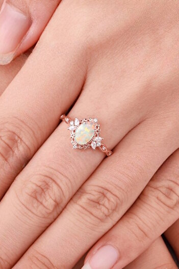 My Diamond Opal Ve Pırlantalı Vintage Tasarım Yüzük