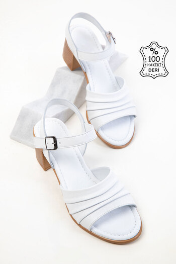 SOHO White Genuine Leather Women's Classic Heeled Shoes 20541