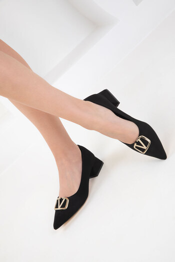 SOHO Black Suede Women's Classic Heeled Shoes 18474