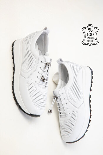 SOHO White Genuine Leather Women's Sneaker 20551
