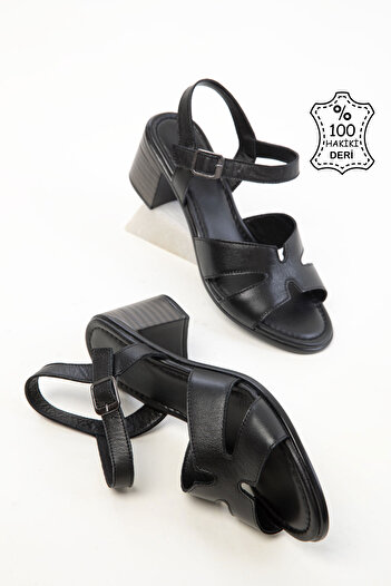 SOHO Black Genuine Leather Women's Classic Heeled Shoes 20517