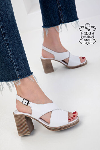 SOHO White Genuine Leather Women's Classic Heeled Shoes 20544