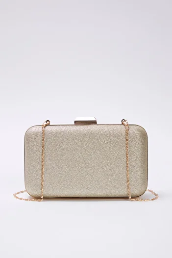 TRENDYOL SHOES Gold Glitter Evening Dress Women's Stylish Mini/Small Clutch Hand Bag Takss25Oc00065