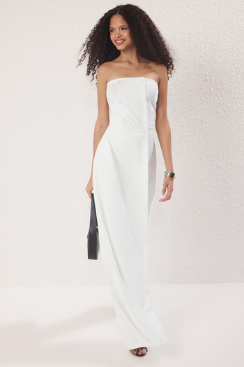 Trendyol Collection Limited Edition White Wide Leg Strapless Woven Jumpsuit Twoss25Tu00035