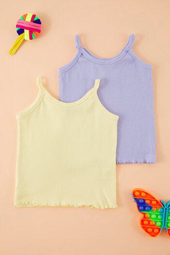 TRENDYOLKIDS Purple-Yellow 2-Piece Children's Cotton Undershirt Tkdss25Al00012
