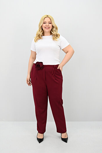 Koza Butik Women's Plus Size Rose Belt Detailed High Waist Pants 6327-25
