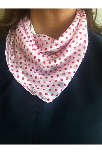 ALS Tasarım Dünyası Women's White Color Pink Polka Dot Model Silk Scarf, Bandana