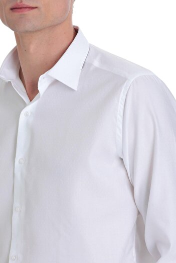 Hatemoğlu Λευκό Slim Fit 100% βαμβακερό μακρυμάνικο πουκάμισο με λεπτό γιακά