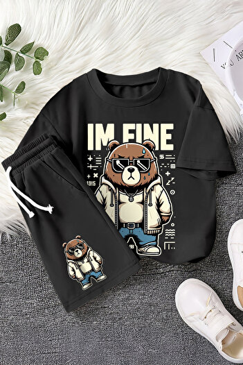 MYADA New Season Fine Written Cool Teddy Bear Printed 2-Piece Children's Set 22515