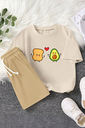 MYADA Premium Fried Bread Heart Avocado Printed 2-Piece Children's Set 23468