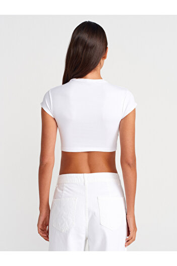 Dilvin 31810 T-shirt Crew Neck Crop-Λευκό