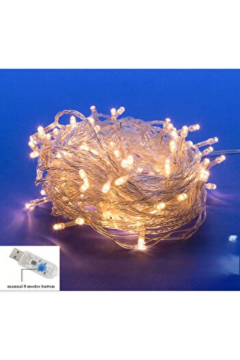 sgeteknoloji USB SARI IŞIK 10 METRE 99 LED ŞEFFAF KABLO 8 MODLU EV BAHÇE BALKON AĞAÇ ÇİT SÜSÜ LED IŞIK