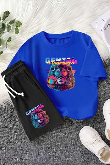 MYADA New Season Genial Glasses Lion Printed 2-Piece Children's Set 22815