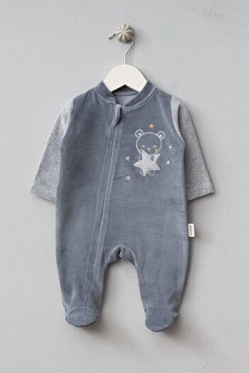 Bebitof Cute Starry Bear Patterned Cotton Velvet Jumpsuit