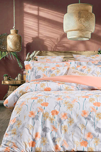 İQON Elastic Sheet Duvet Cover Set Single Lily Orange