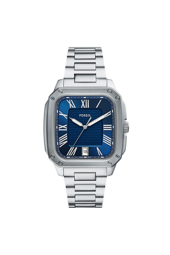 Fossil Crosby Silberne Und Blaue Herrenuhr FS6121
