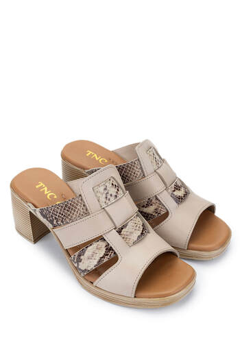 Tamer Tanca Women's Genuine Leather Beige Heeled Slippers