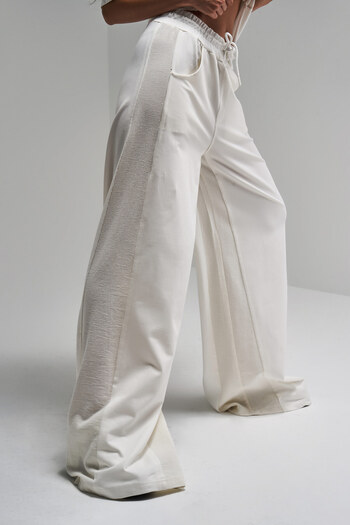 its basic Women's Ecru Color Palazzo Fit Stripe Detailed Cotton Fabric Relaxed Cut Design Trousers