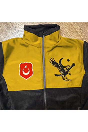 Crea Eymer Wear Turkish Ayyıldız Designed Softshell Fleece Combination - Non-Pilling Full Zipper Yellow-Black