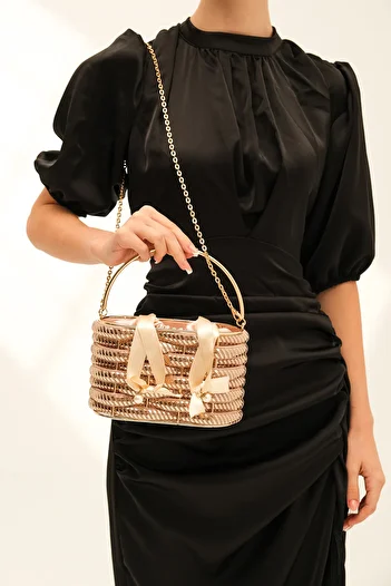 ROZA CANTA Rose Stone Women's Basket Holding Handle Chain Strap Evening Dress Wedding Bag