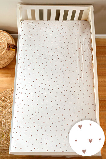 Homamia %100 Pamuk Montessori Lastikli Çarşaf (100x200 + 25cm) Minik Kalpler