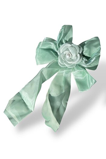 TAKIŞTIR Green Color Rose Figured Pearl Detailed Ribbon Collar Buckle