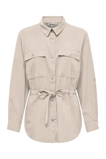ONLY Beige Slim Jacket - Women's Sleeve Detail, Waist Tied on Them Model 15310852