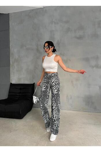 Zeo Basic Zeo Basic - Wide Leg Trousers Leopard Pattern