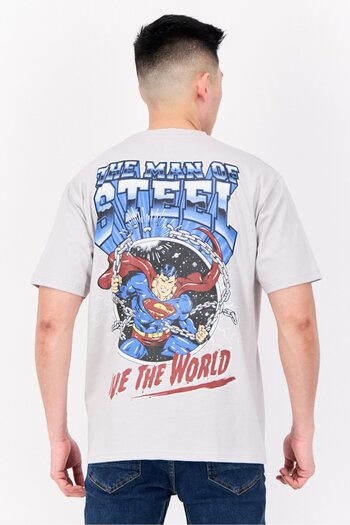 DC Men Superman Crew Neck Short Sleeves T-Shirt, Light Grey