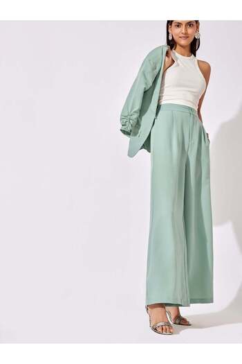 The Label Life Sage Green Pleated Flare Pants Trendy & Comfortable
