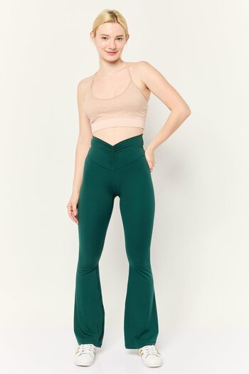 Offline by Aerie Women Regular Fit Solid Flare Pants, Dark Green