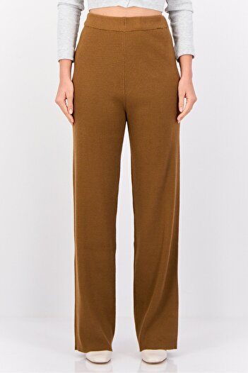 Esprit Women Regular Fit Ribbed Wide Leg Pants, Brown